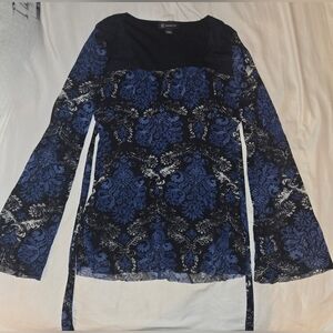 INC International Concepts Blue and Black Patterned Blouse
